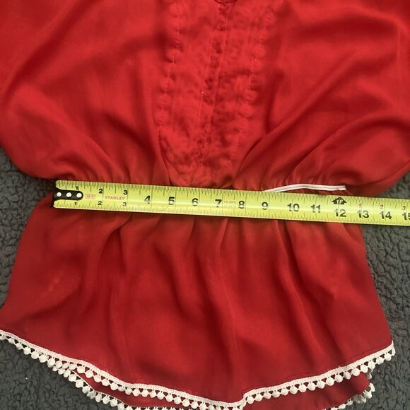 Forever 21 Poncho Top MEDIUM Crochet Pom Pom Dolman Boho Festival Resort - Picture 8 of 8